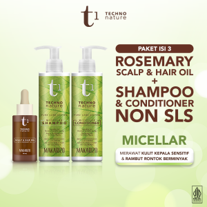 PAKET ISI 3 - Makarizo T1 Techno Nature Micellar Shampoo & Conditioner 180 mL + Rosemary Scalp & Hair Oil 40mL - Shampoo Conditioner Non SLS / Rosemary Oil / Scalp Oil / Hair Oil / Hair Care / Hair Treatment / Perawatan Rambut